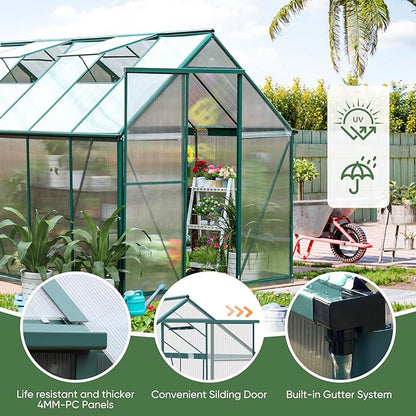 CDCASA 10x6 FT Outdoor Greenhouse, Aluminum Heavy Duty Polycarbonate Greenhouses w/Vent Window, Swing Door, Walk-in Green House for Outside, Backyard