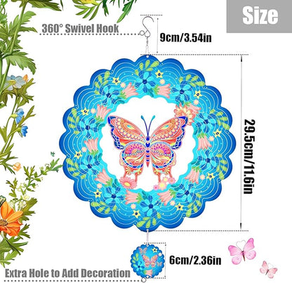 Butterfly Wind Spinners for Yard and Garden,12 Inch 3D Stainless Steel Hanging Kinetic Yard Art Wind Sculpture, Kinetic Art Garden Decor for Christmas Outdoor & Indoor