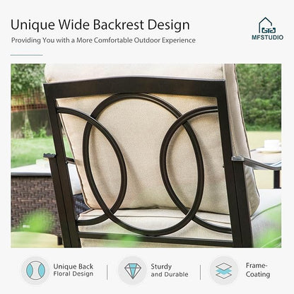 MFSTUDIO 6 PCS Outdoor Patio Furniture Set, Metal Outdoor Conversation Set, Rattan Wicker Patio Sectional Sofa Set with 2 x Rocking Single Sofa, 3-Seat Sofa, 2 x Ottoman, 1 x Coffee Table, Beige