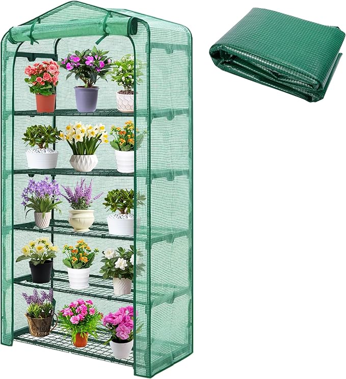 Sfcddtlg Extra Wide 5 Tier Greenhouse Replacement Cover, 75" x 40" x 19" PE Plant Greenhouse Cover with Roll-Up Zipper Door for Outdoor Gardening Plants Cold Frost Wind Rain Proof (Frame NOT Included)