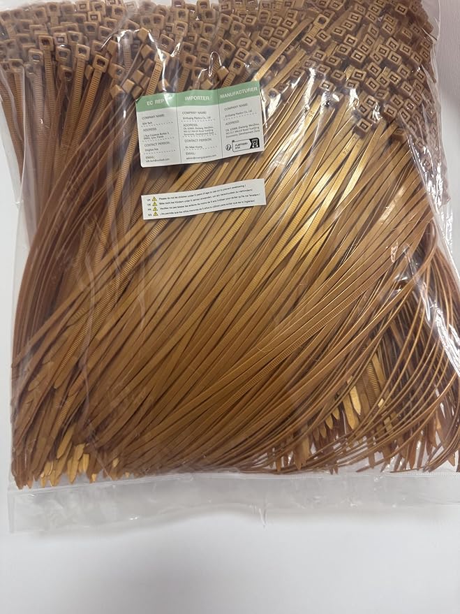 XINGO 1000 PCS Gold Zip Ties 8 Inch, 60 LBS Tensile Strength, Self-Locking Nylon Plastic Nylon PA66 Wire Ties for Indoor and Outdoor Use