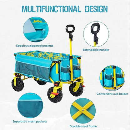 Old Bahama Bay 550lbs Extra Long 49" L Beach Wagon with Big Wheels with Brake for Sand, Collapsible Utility Beach Cart Heavy Duty Folding Wagon,Ideal for Outdoor Sand Camping Garden Pet