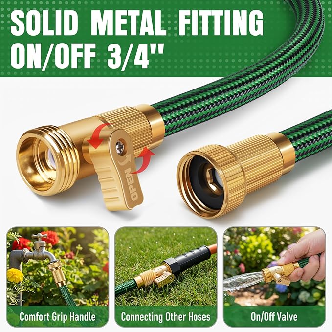 NON-EXPANDABLE Garden Hose 20 ft, Heavy Duty Flexible Water Hose, Kink Resistant Lightweight Hybrid Hose with Durable Fabric Skin, Leakproof Hose Male to Female Fittings