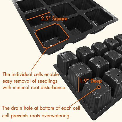 Gardzen 10-Pack Seed Starter Kits, Reusable Plant Germination Trays with Total 150-Cell, Seed Starter Tray with Humidity Vented Domes and Bases for Starting Vegetable Flower Herb Seeds 15" x 9"