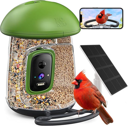 LONA Smart Bird Feeder with Camera, Dual-Lens, Solar-Powered, Wireless Birdwatching, Permanent AI Identify 10000+ Bird Species & Motion Detection, Gift Present