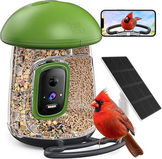 LONA Smart Bird Feeder with Camera, Dual-Lens, Solar-Powered, Wireless Birdwatching, Permanent AI Identify 10000+ Bird Species & Motion Detection, Gift Present