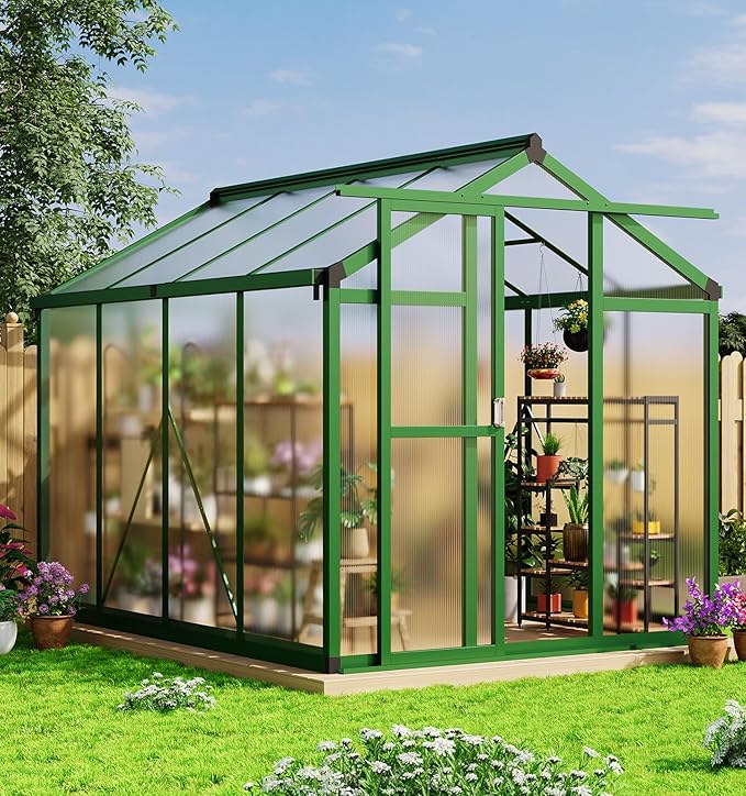 6x8 FT Greenhouse for Outdoors, Aluminum Greenhouse with Quick Setup Structure and Roof Vent, Polycarbonate Greenhouses Heavy Duty, Large Walk-in Green House for Winter Garden, Backyard, Patio, Lawn