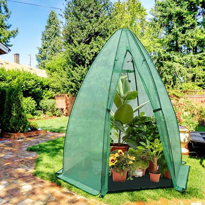 EAGLE PEAK Portable Mini Dome Greenhouse with Zippered Door and Mesh Window, Outdoor Mini Hexagon Greenhouse Kit for Indoor Outdoor Gardening 63"x63"x72", Green PE Cover