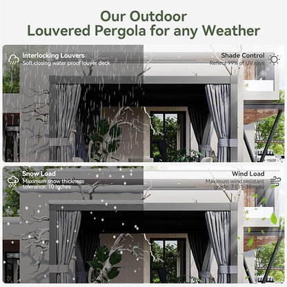 Aoxun Louvered Pergola 10' x 12' Outdoor Aluminum Pergola with Adjustable Top for Decks, Gardens and Backyards, Gray