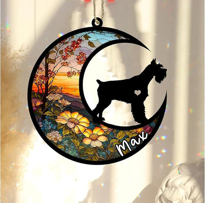 Personalized Dog Memorial, Custom Name Schnauzer (Black) Dog Christmas Ornament with Name, Custom Breeds, Pet Loss Light Catcher, Gifts for Lovers Loss of Pet Sympathy on Mothers Day Christmas