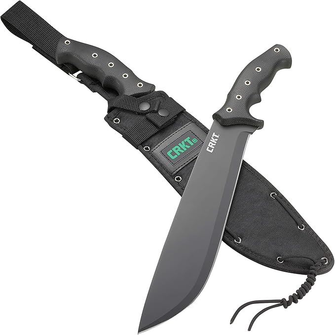 CRKT Chanceinhell Fixed Blade Machete: 12 Inch Black Powder Coated Carbon Steel Drop Point Blade with Nylon Sheath for Survival, Hunting, and Camping K910KKP
