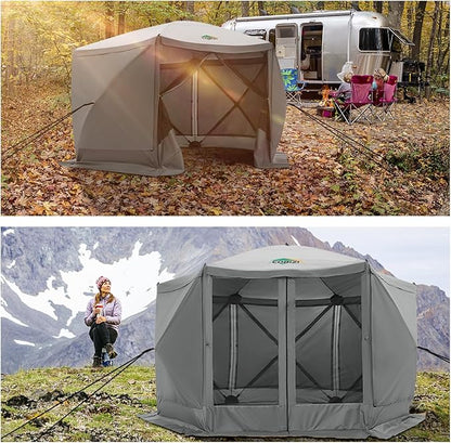 COBIZI 12x12ft Pop up Gazebo on Clearance Screen Canopy Tent for Camping, Camping Outdoor Screened Gazebo with Sidewalls, Portable Hub with Carrying Bag and Ground Stakes, Grey(Upgraded 2.0)