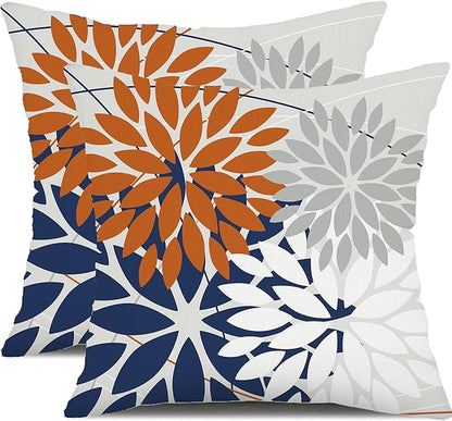 DFXSZ Outdoor Throw Pillow Covers 18x18 Inch Set of 2 Waterproof Spring Summer Geometric Elegant Orange Blue Outdoor Pillow Covers for Patio Funiture Garden Couch 158V18