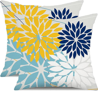 DFXSZ Outdoor Throw Pillow Covers 18x18 Inch Set of 2 Waterproof Spring Summer Geometric Elegant Yellow Blue Outdoor Pillow Covers for Patio Funiture Garden Couch 158W18
