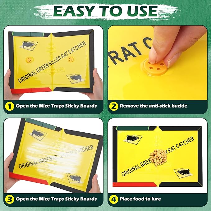 12 Pack Sticky Mouse Traps, Sticky Traps for Rats Mice Rodents Snakes No Touch Indoor Mouse Traps for Home Kitchen Garage Attic Basements, Easy to Set, Black