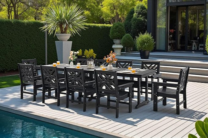 12 Piece HDPE Outdoor Dining Set for 10, Patio HDPE Furniture Set with 2 Table and Umbrella Hole, Outdoor Table and Chairs for Garden, Poolside, Backyard, Deck