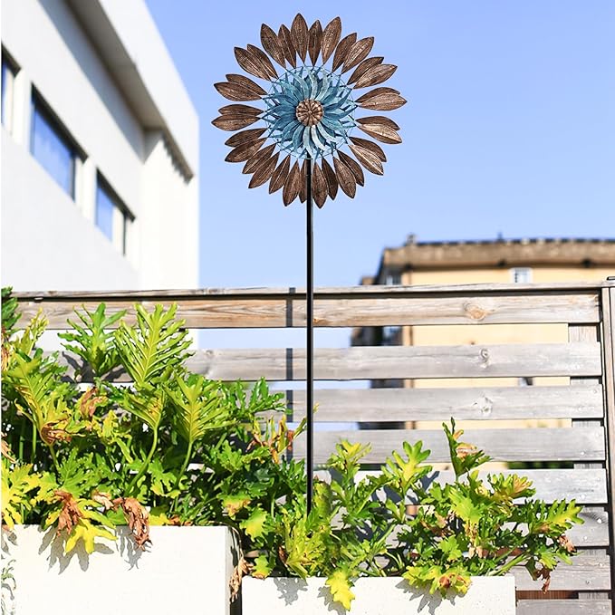Wind Spinners 360°, Garden Outdoor Metal Windmill Yard Spinners Large 84 in Height 22 in Dia Dual Direction Dual Rotors Wind with Kinetic, Wind Spinner Clearance for Yard and Garden Art Decor(Copper)