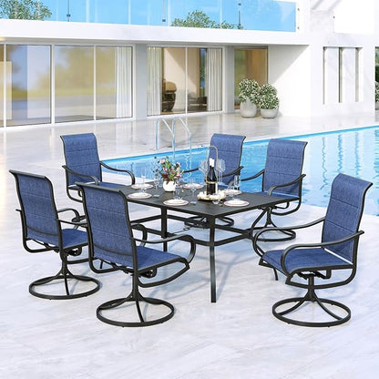 MFSTUDIO Outdoor Swivel Patio Dining Chairs Set of 6, High Back Padded Textilene Patio Chairs for Balcony, Backyad, Deck, Garden (Padded Navy Fabric,Black Frame)