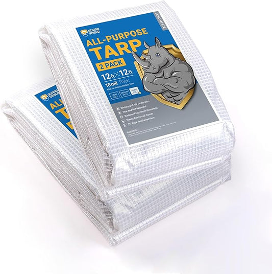 GUARD SHIELD Clear White Tarp Heavy Duty 12x12 Feet Waterproof for Greenhouse Outdoor Garden Poly Cover UV Resistant 3x3 Weave 10mil (2-Pack)