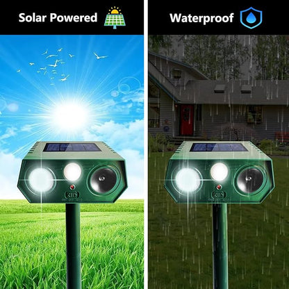 2025 Deer Repellent Devcies Solar Ultrasonic Animal Repellent Outdoor Waterproof Rabbit Repellent with PIR Motion Detection Flash Light for Dog, Cat, Bird, Squirrel, Skunk, Raccoon for Yard (4 Pack)