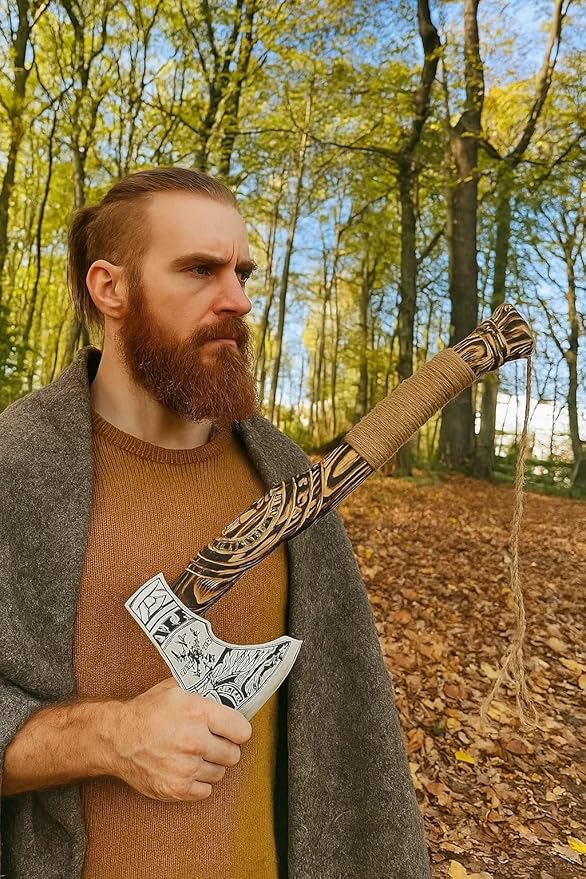 Hand Forged Viking Axe – Carbon Steel Blade with Ash Wood Handle and Leather Sheath, Camping, Hunting, Outdoor Hatchet Valhalla Ax, Medieval Axe, Authentic Norse Axe, Historical Gift for Men
