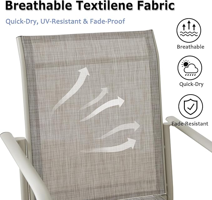 Patio Chairs Set of 2, Outdoor Dining Chairs with Breathable Textilene Fabric, Stackable Patio Chairs for Lawn, Garden, Backyard, Poolside, Grey