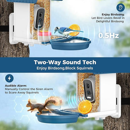 Bird Feeder with Camera, Smart Birdfeeder with Solar-Powered, 5MP AI Identify Birds 11000, Night Vision, Auto Record Video,Instant Notifications, Bird Feeders for Outdoors, Birds Watching Gifts