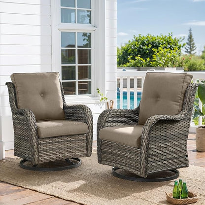 HUMMUH 5 Piece Outdoor Patio Furniture Set Wicker Conversation Bistro Set Swivel Rocking Chairs with Side Table and Ottomans for Backyard, Porch, Balcony