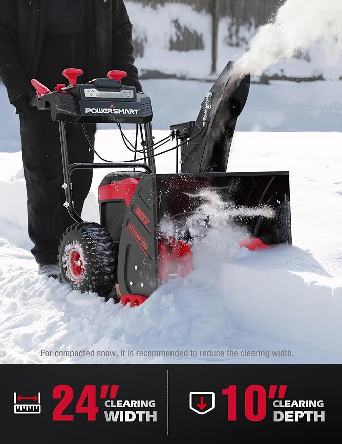 PowerSmart 80V 24in. Self-Propelled Cordless Snow Blower, 2-Stage with 6.0Ah Battery and Charger (HB2805A)