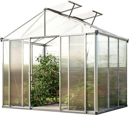 Greenhouse Rubin 3 Aluminum Frame 8.6 x 6.4 ft with Approx. 10 mm Polycarbonate Panels - with 2 Extra Skylights and 4 Automatic Window Openers