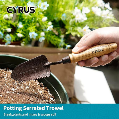 CYRUS Garden Tool Set,3 Piece Garden Shovel,Includes Hand Shovel, Transplanting Shovel and Hand Rake with Ash Wood Handle for Planting, Weeding, Maintaining Lawns and Gardens