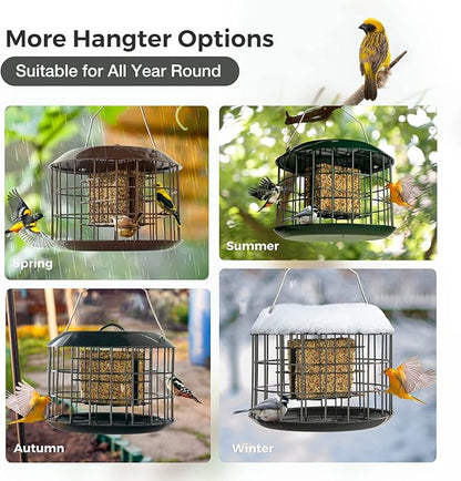 Kingsyard Squirrel Proof Suet Feeder, Cage Bird Feeders for Outdoors Hanging, All Metal, Double Suet Cake Capacity, Tray & Weatherproof, Black