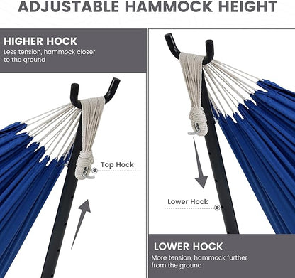 Lazy Daze Hammocks Double Hammock with 9ft Space-Saving Steel Stand Includes Portable Carrying Case, 450 Pounds Capacity (Dark Blue)