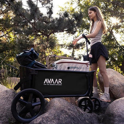 400lbs Large Capacity Collapsible Wagon Cart,Folding Utility Heavy Duty,All Terrain Big Wheels for Garden Camping Sports Outdoor Shopping, Black