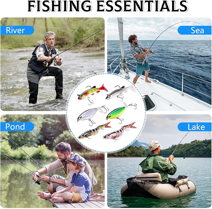 6PCS Swimbait Kit ，Realistic Bait and Surface Bait with Realistic 3D fisheye and Multi Joint Swimming Movements, Perfect for Saltwater and Freshwater Fishing Kits