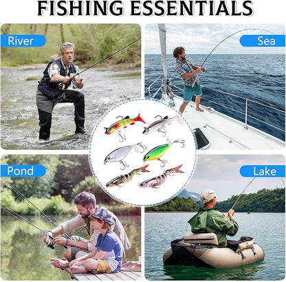 6PCS Swimbait Kit ，Realistic Bait and Surface Bait with Realistic 3D fisheye and Multi Joint Swimming Movements, Perfect for Saltwater and Freshwater Fishing Kits
