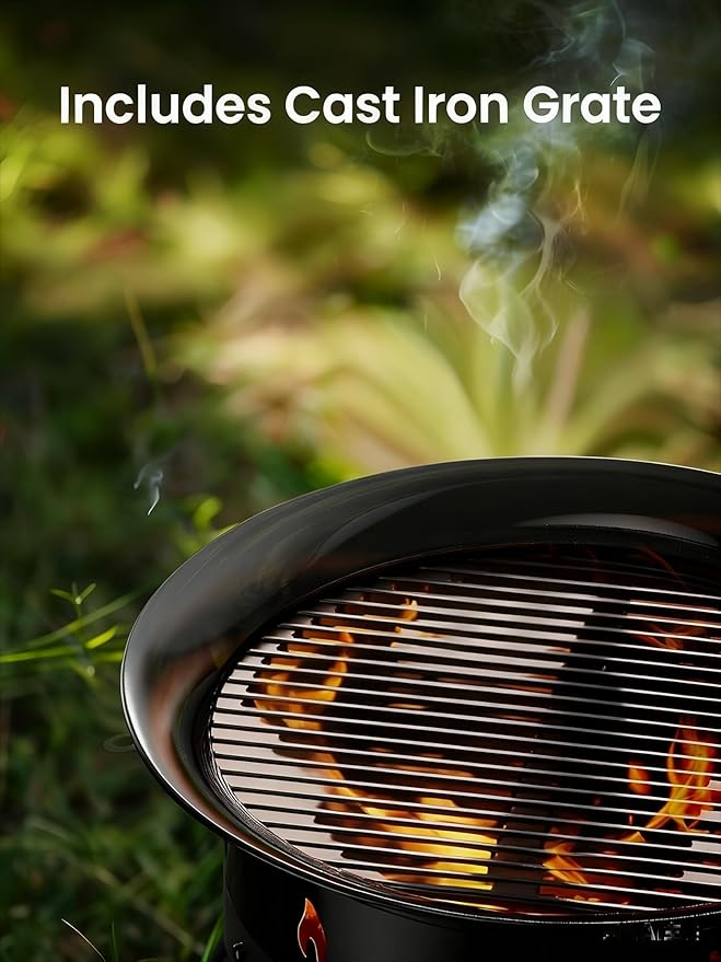 Ciays Large Propane Fire Pit 24 Inch, Gas Fire Pit with Grill Grate, Folding Legs, Hose Hooks, Propane Tank Holder, Cover & Carry Strap, CSA Certified Portable Outdoor Fire Pit for Camping, 58,000 BTU