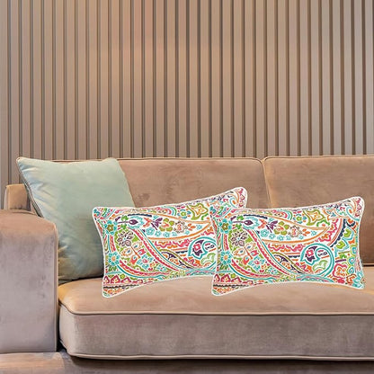 FUNHOME Set of 2 Outdoor Lumbar Pillows with Insert, 12”x20” Water-Repellent Fade Resistant Patio Lumbar Pillow, Decorative All Weather Lumbar Pillows for Home Coach Sofa Use-Melora Paisley