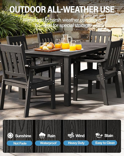 YEFU Patio Dining Chairs Set of 6: All Weather Outdoor Dining Chairs with Wide Curved Seat and Backrest - Outdoor Furniture Plastic for Outside Backyard/Garden/Porch/Deck 350lbs Capacity Black