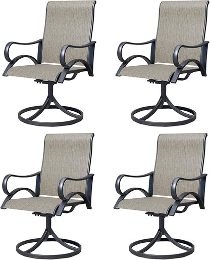 Outdoor Patio Swivel Dining Chairs Set of 4, All-Weather Swivel Rocker Chairs with Textilene High Back and Black Rust-Proof Metal Frame, Perfect for Patio, Lawn, Garden, or Backyard, Brown