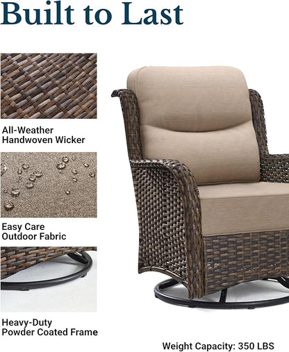 HILLGA Luxury Patio Furniture Set with 6-inch Thick Cushion, Outdoor High Back Swivel Rocker Patio Chairs, 2PCS Wicker Conversation Set for Deck Yard and Poolside, Beige (V2)