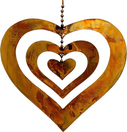 Happy Gardens Hanging Heart Ornament Spinner with a Flamed Finish | Outdoor Heart Decorations for Valentine's Day, Mother's Day | Garden and Backyard Gifts