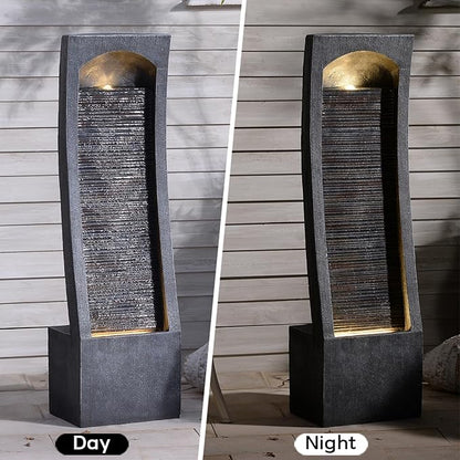 42.3" H Water Feature Outdoor Faux Slate Contemporary Waterfall Fountain Indoor for Garden, Backyard, Deck, Porch and Home Art Decor Large Outdoor Fountain with Lights