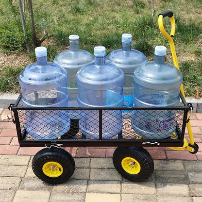 Steel Garden Cart 400 lbs Capacity with Removable Steel Mesh Sides to Convert into Flatbed, Utility Metal Wagon 180°Rotating Handle Multi-Purpose