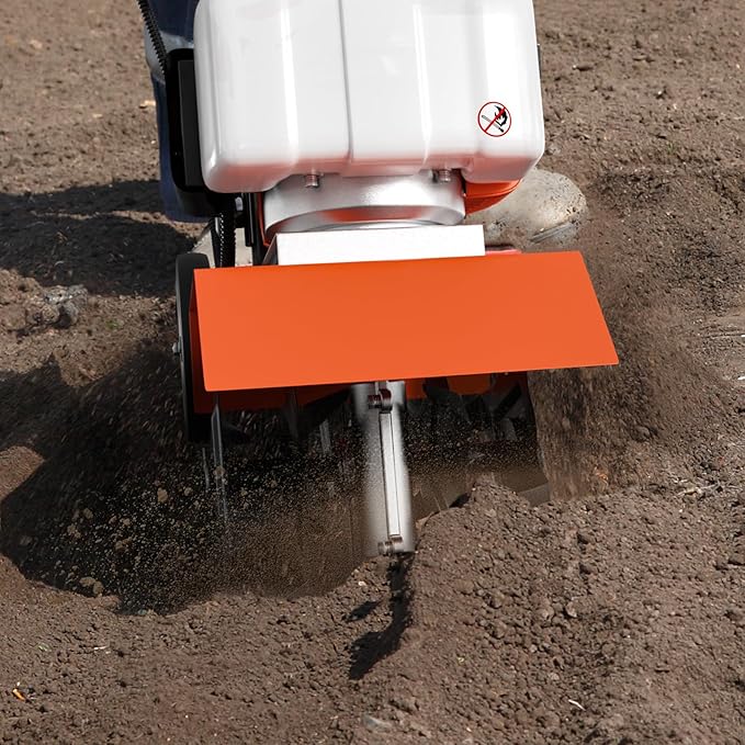 62cc Gas Tiller Cultivator, 10-Inch 2-Cycle Gas Powered Garden Tiller for Heavy Duty Soil, Self-Propelled Lawn Tiller with 4 Steel Tines & Adjustable Handle, Easy Pull Start for Clay/Dirt