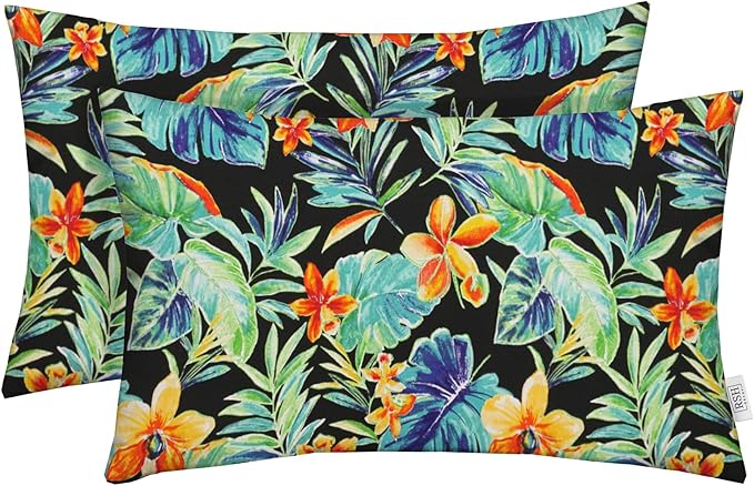RSH DECOR: Lumbar Throw Pillows Set of 2 | 20” x 12" | All-Weather Spun Fabric | Water and Fade-Resistant | Outdoor Support Pillows for Patio Furniture | Beachcrest Caviar