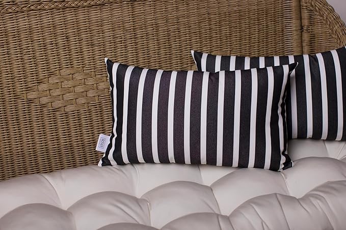 RSH DECOR: Sunbrella Lumbar & Square Pillows Set of 4 | 20" x 12" & 17" x 17" | Water and Fade-Resistant Performance Fabric | Outdoor Throw Pillows for Patio Furniture | Shore Classic