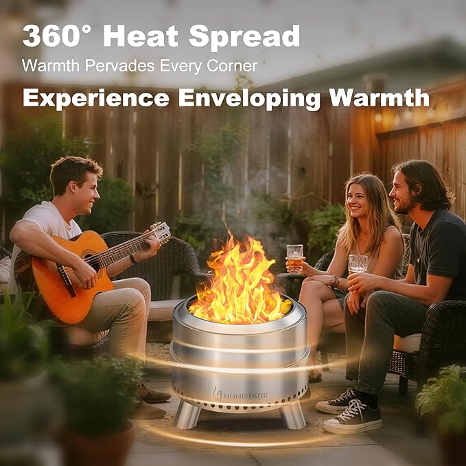 Smokeless Fire Pit with Waterproof Bag, 20 Inch Stainless Steel Fire Pits for Outside Wood Burning, Smokeless Firepit Outdoor Bonfire, Removable Ash Pan, Portable for Camping, Backyard