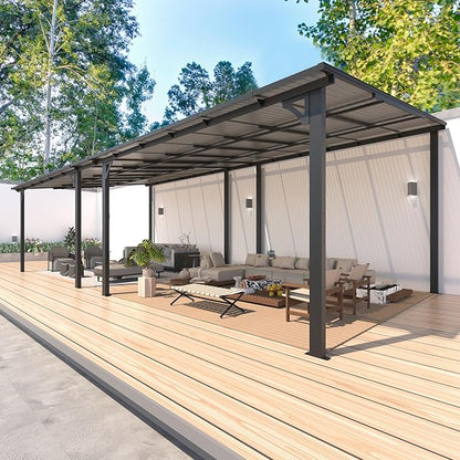 AECOJOY 24' x 12' Gazebo for Patio, Large Wall-Mounted Hard Top Lean-to Gazebo Pergola with Roof 12' x 24' on Clearance, Heavy Duty Patio Awnings for Decks, Backyard