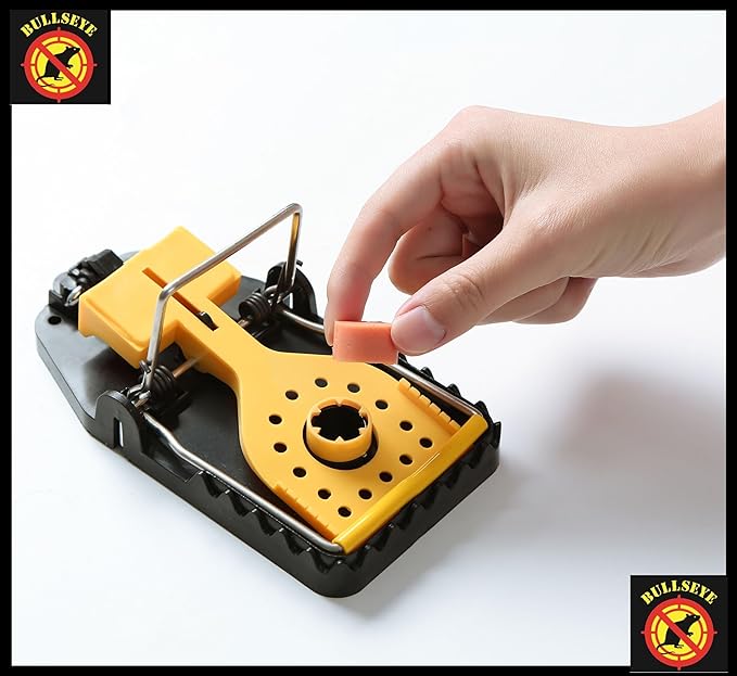 Bullseye - 6 Pack - Rat Traps - Indoor/Outdoor, Reusable, Easy Setup, Powerful Stainless Steel Spring, Tough ABS Body. Set Traps Without Getting Snapped. Great for Rats, Chipmunks & Other Rodents
